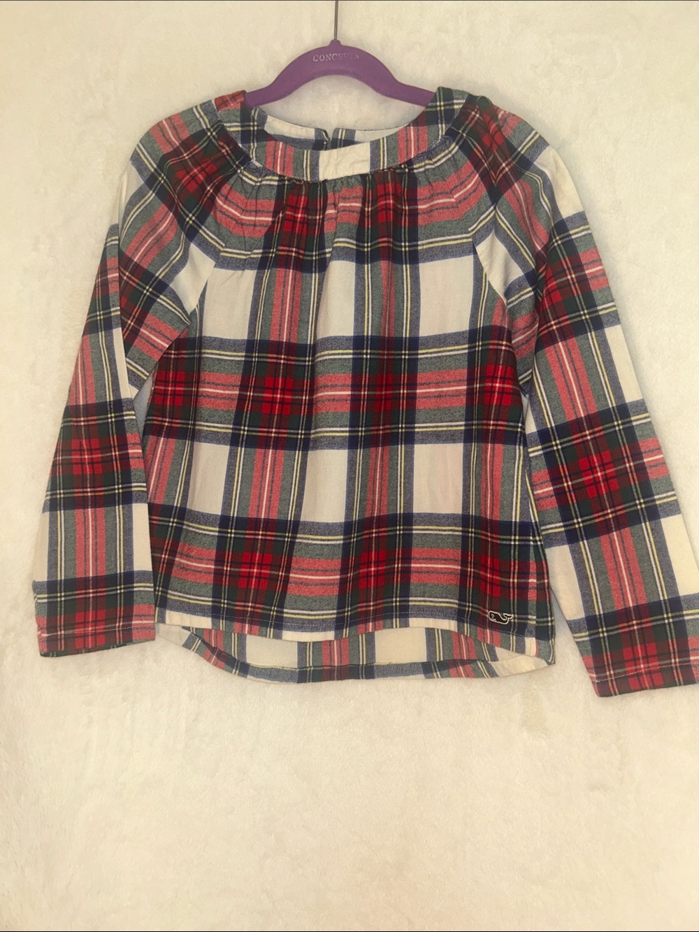 Vineyard Vines Girls Plaid Peasant Top in Red, Navy & Cream